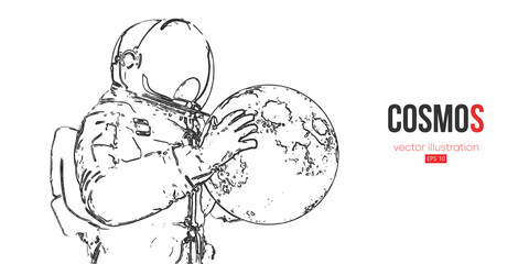 Wall Mural - astronaut on the white background of the moon line art. vector illustration