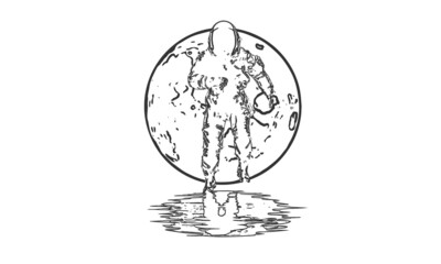 Wall Mural - astronaut on the white background of the moon line art. vector illustration