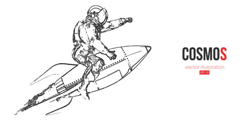 Wall Mural - astronaut on a rocket on the white background of the moon and space. vector illustration