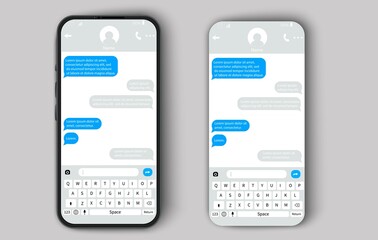 SMS messages, telephone communication. Keyboard panel. Correspondence speech bubbles. Communication, communication on social networks. Text cloud for the messenger. Vector illustration.
