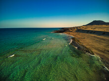 Panoramic Aerial View Of Play Del Moro Late Afternoon Fuerteventura