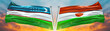 Uzbekistan flag and Niger Flag waving with texture sky Cloud and sunset Double Flag 