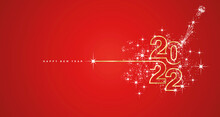 New Year 2022 Golden Line Design Typography Fireworks Champagne White Red Background Vector Greeting Card