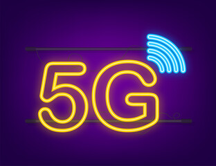 Canvas Print - 5G neon symbol set isolated on background, mobile communication technology and smartphone network. Vector stock illustration