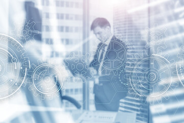 Wall Mural - Gears concepts Young trader in the workplace. Finance.