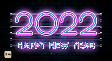 Sticker - 2022 happy new year. numbers 3d neon light style. vector numbers. design of greeting cards. vector illustration.