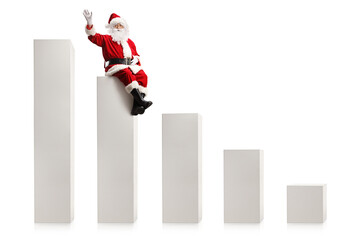 Poster - Santa claus sitting on a graph chart and waving at camera