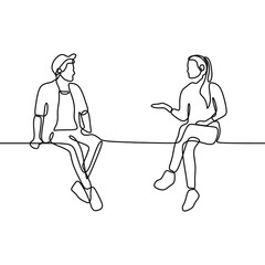 Wall Mural - man with woman talking sitting oneline continuous single line art