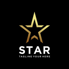 Wall Mural - Luxury gold star logo designs template, elegant star logo designs Premium Vector. on a black background.	