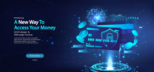Wall Mural - modern banner bank credit cards. blue banner with concept credit and debit accounts. high level of p