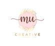 Initial MU feminine logo. Usable for Nature, Salon, Spa, Cosmetic and Beauty Logos. Flat Vector Logo Design Template Element.