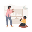 Generation gap isolated cartoon vector illustration. Mother and daughter quarreling, generational family conflict, worldview gap, older generation moralizing young, being upset cartoon vector.