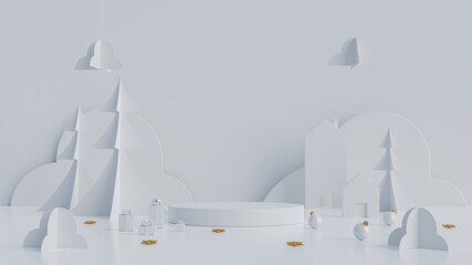 Fototapete - Minimal scene with geometric cylinder podium on white background.Merry christmas and happy new year presentation.3d rendering illustration.