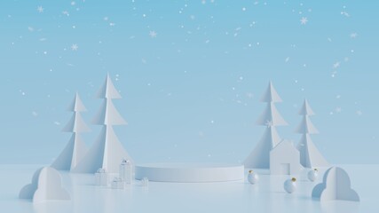 Fototapete - Minimal scene with geometric cylinder podium on white background.Merry christmas and happy new year presentation.3d rendering illustration.