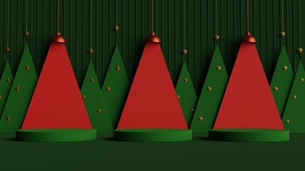 Fototapete - Minimal scene with geometric cylinder podium on midnight green background.Merry christmas and happy new year presentation.3d rendering illustration.