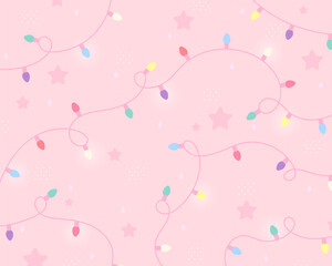 Wall Mural - christmas lights intertwined on a pink background. warm and cute atmosphere. simple pattern design t