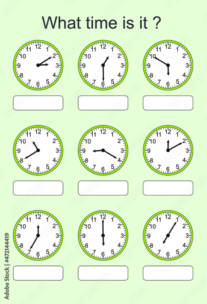 Vector De Stock Game For Kids What Time Is It Educational Exercises Vector de stock game for kids what time is it educational exercises