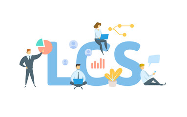 LCS, Least Cost Selection. Concept with keyword, people and icons. Flat vector illustration. Isolated on white.