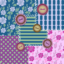 Patchwork Seamless Pattern. Ornaments, Flowers And Buttons. Flat Style Vector Illustration.