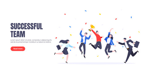 happy business team employee winners award ceremony flat style design vector illustration. employee 