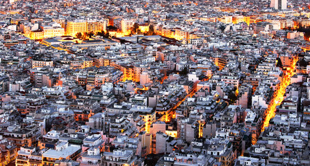 Wall Mural - Aerial view of Athens  from Lycabettus hill, Historic center, Attica, Greece