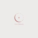Fototapeta  - Vector logo with month and stars. Emblem for jewelry and astrology. Delicate, elegant, beautiful logo. Isoteric emblem.