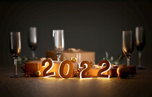 2022 New Year Composition With Christmas Holidays Decoration - 3d Rendering