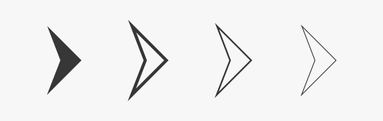 Wall Mural - triangular arrow set. black linear vector icon for direction and web. arrows in isolation