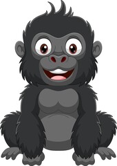 Fototapete - Cartoon cute baby gorilla sitting