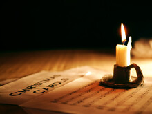 Christmas Carols Music Song Sheet With Candle