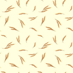 Sticker - Wheat ears seamless pattern, hand drawn sketch vector background