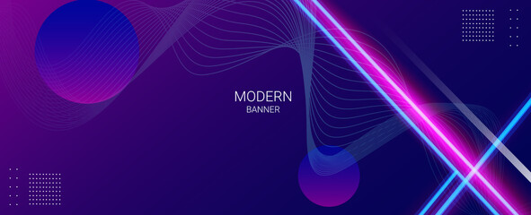 Wall Mural - Abstract geometric blue neon effect elegant modern pattern colorful banner background