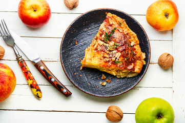 Wall Mural - Baked quiche, open apple pie