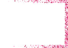 Rose Drop Confetti Background. Purple Spray Illustration. Red Heart Happy. Pink Art Texture. Decorative Frame.