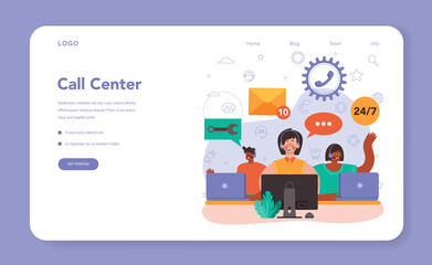Wall Mural - call center or technical support web banner or landing page