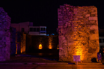 Wall Mural - BODRUM, TURKEY: Fragments of the fortress wall and fortification in Bodrum at night.