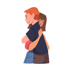 Poster - Man and Woman Character Hugging and Embracing Each Other Expressing Friendly Feeling Vector Illustration