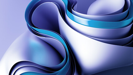 Wall Mural - 3d render, abstract background with folded textile ruffle, violet blue cloth macro, wavy fashion wallpaper