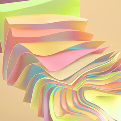 Wall Mural - 3d render, abstract colorful background with levitating paper paper sheets. Fashion wallpaper. Colorful pastel holographic swatches