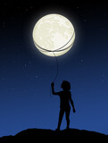 Fototapeta Na sufit - little girl holds the moon like a balloon