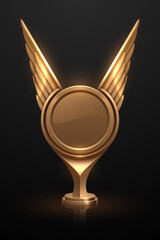 Wall Mural - golden award with wings on black background