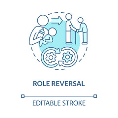 Wall Mural - Role reversal blue concept icon. Exchange social position in community. Function transformation abstract idea thin line illustration. Vector isolated outline color drawing. Editable stroke
