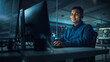 © Gorodenkoff - Night Office: Portrait of Handsome Indian Man in Working on Desktop Computer. Digital Entrepreneur Typing, Creating Modern Software, e-Commerce App Design, Programming. Successful Smiling Man
