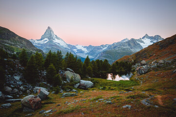 Sticker - Morning scene and splendid views of the Matterhorn spire. Switzerland, Europe.