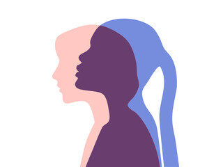 Wall Mural - Women mental health illustration. Woman likeness silhouettes in different state of mind. Concept Vector.