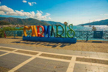 Wall Mural - MARMARIS, TURKEY: Huge letters, the name and the sign of Marmaris on the promenade on a sunny day.