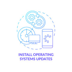 Operating system updates time blue gradient concept icon. Regular devices software updating abstract idea thin line illustration. Data safety. Vector isolated outline color drawing