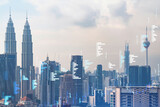 Fototapeta  - Forex and stock market chart hologram over panorama city view of Kuala Lumpur. KL is the financial center in Malaysia, Asia. The concept of international trading. Double exposure.