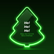 Christmas tree with neon light. New Year's banner, poster, postcard. Vector.