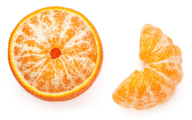 Wall Mural - Peeled Mandarines oranges fruits or tangerines  isolated on white background.